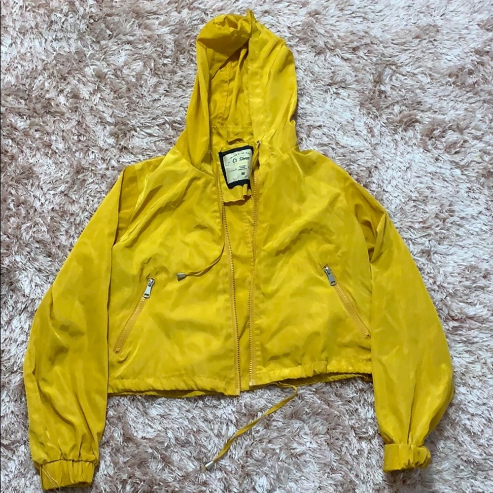 Yellow cropped rain coat
